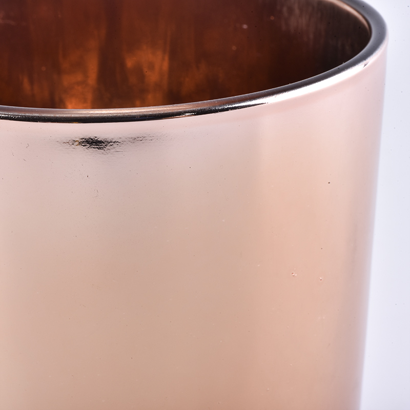 solid rose gold electroplating cylinder glass candle jar with lid