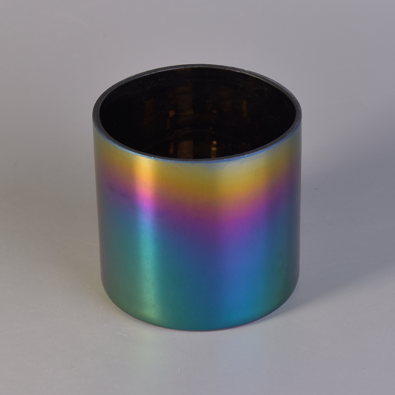 Cylindrical  colorful glass candle container 