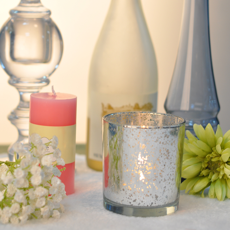 White plating cylinder glass candle holder with laser dots 300ml
