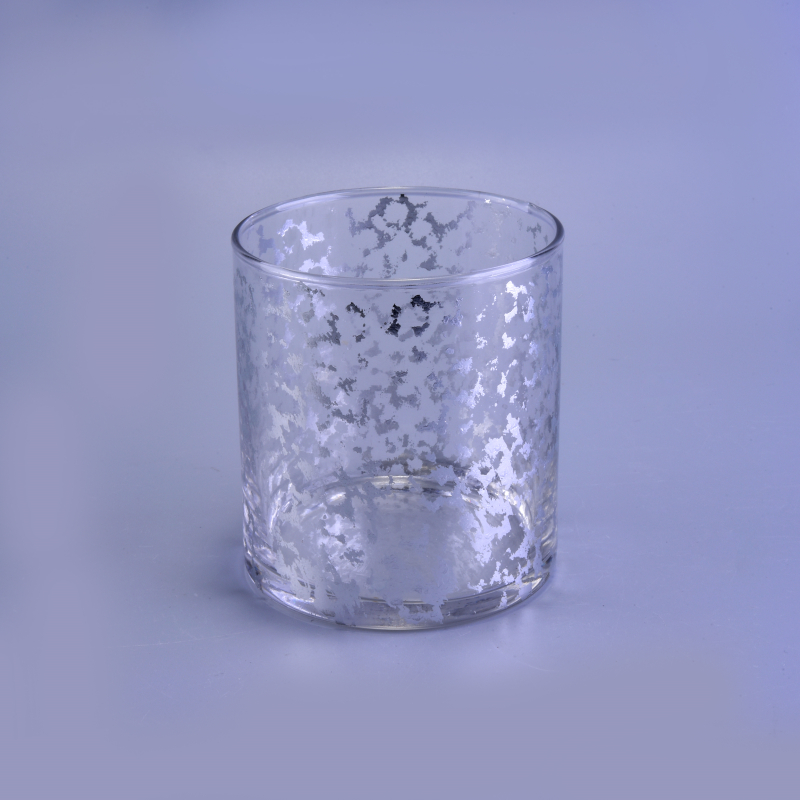 Silvery electro-erosion straight glass candle vessel