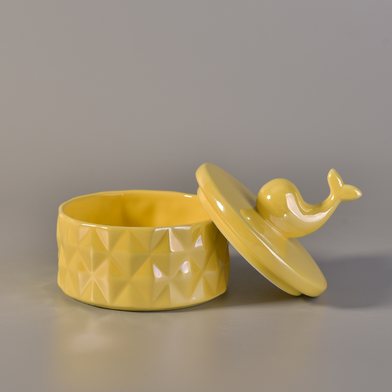 204ml creacive whale animal shapes yellow ceramic candle jar