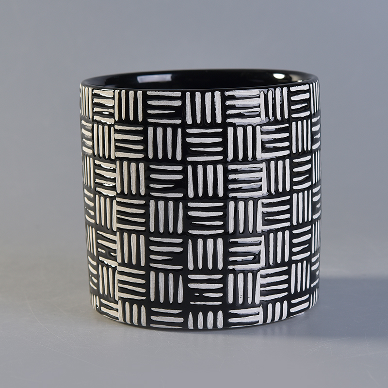 580ml simple black check pattern ceramic candle holder