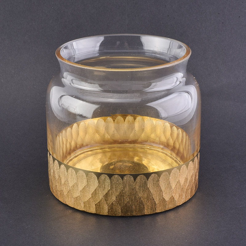 560ml gold cutting marks design glass candle jar