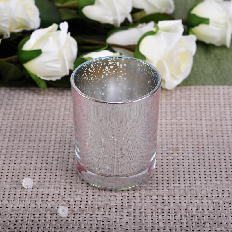 Electroplate silver etching glass candle holder 