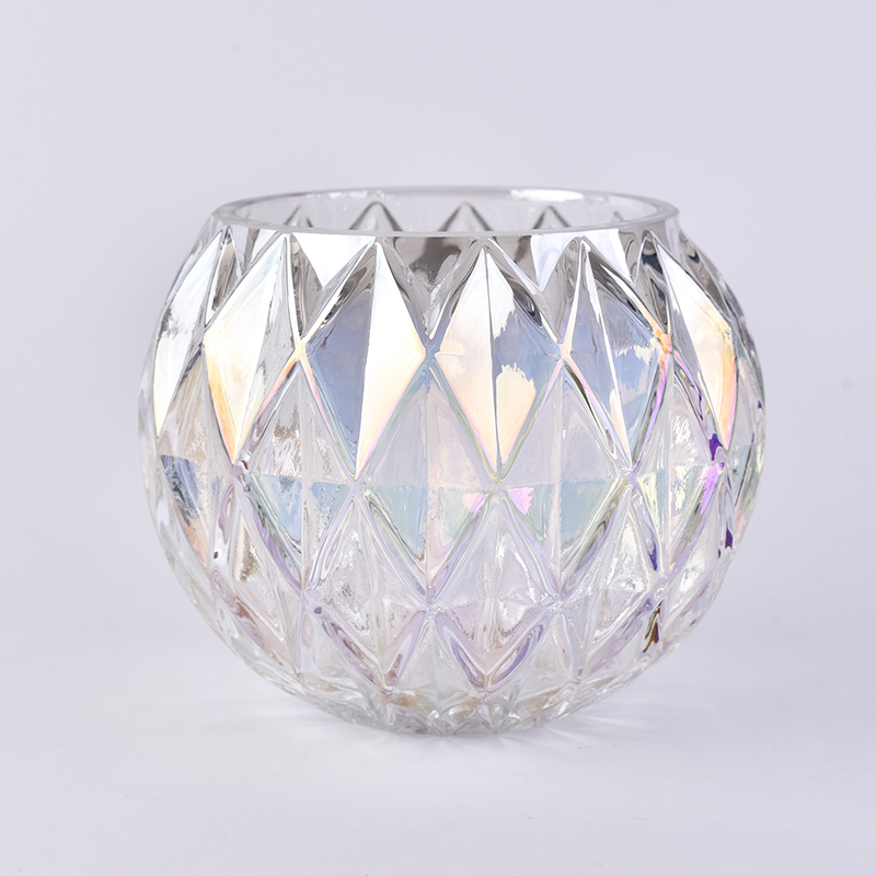 Plating gorgeous iridescent glass candle holder with diamond pattern