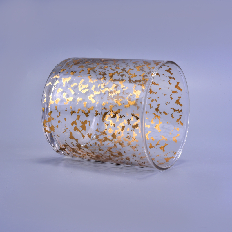 Golden electro-erosion straight glass candle holder