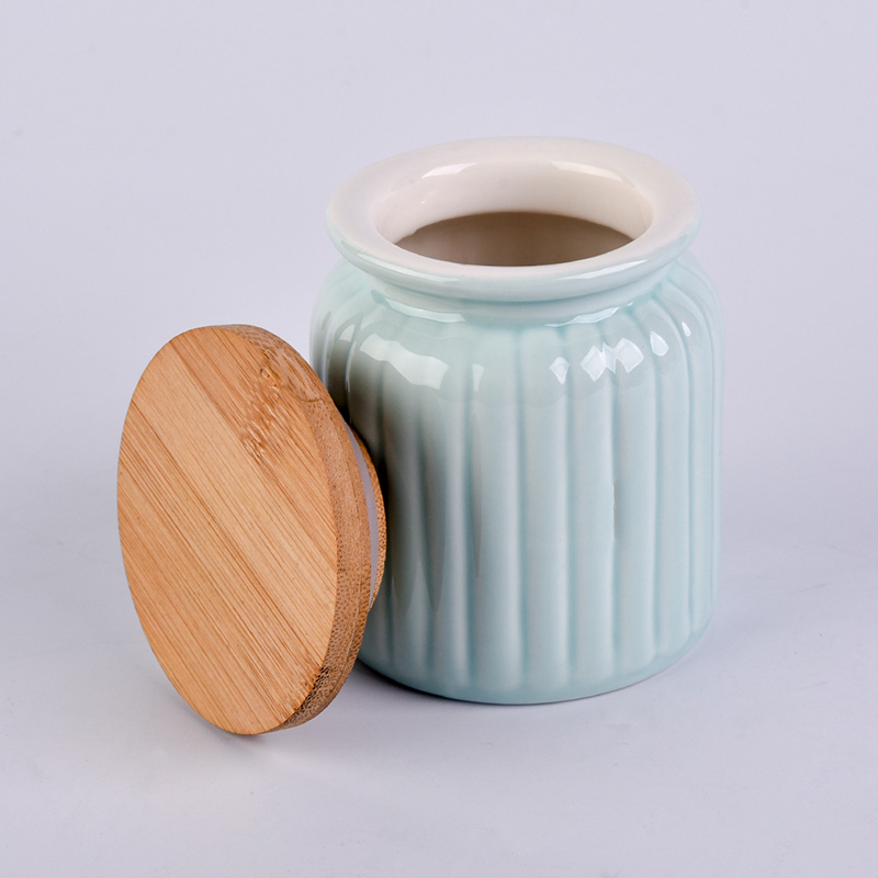 Wholesale blue containers ceramic colored candle jar with cork lids