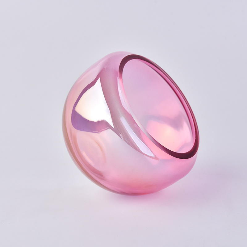 Semitransparent ion plating pink glass candle holder