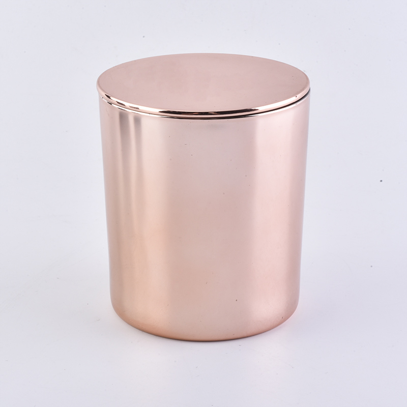 solid rose gold electroplating cylinder glass candle jar with lid