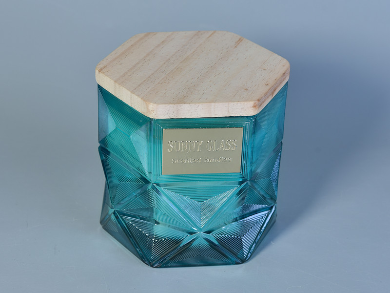 hexagonal design glass candle container wholesale