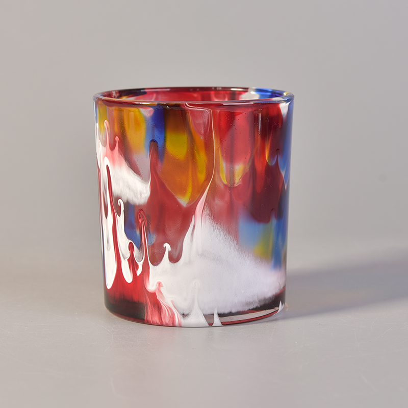 Oil paint effect Monnai color glass candle holder 