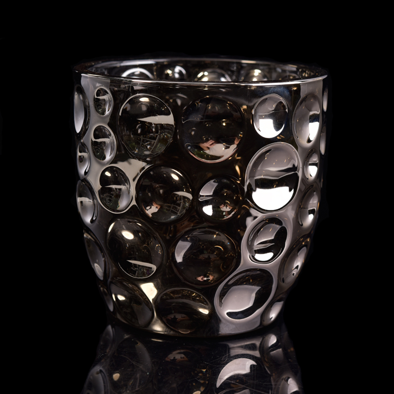 Glass polka-dotted dark color electroplate candle holder 