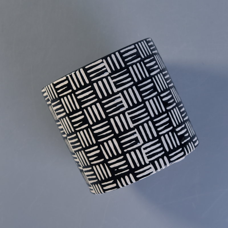 580ml simple black check pattern ceramic candle holder