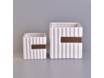 1000ml Square Ceramic Candle Jar White Stripes Home Decoration