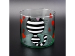 100mm dia cylinder glass candle holder with hand drawing cat