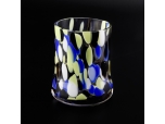 12 oz colorful glass candle holders with cut rim