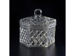 350ml Hexagon shape  rhombus design glass candle holder with lid