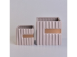 370ml Square Ceramic Candle Jar Brownish Grey Stripes Home Decoration