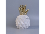 370ml white pineapple shape ceramic diffuser with gold electroplate lid