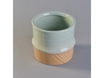 650ml green glaze wooden bottom ceramic candle holder