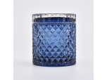 7oz GEO Cut Silver Glass Candle Tarros con tapas al por mayor