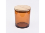 Amber Glass Candle Jar With Wooden Lids