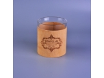 Birch bark with pattern design glass candle holder