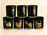 Black glass candle holder with real gold decals