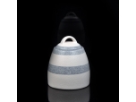 Ceramic candle jar with lid, white and grey cross stripe brief candle holder