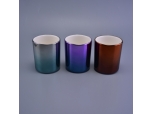 Colorful ceramic candle vessel iridescent surface