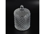 Crystal diamond emboss glass candle vessels jar with lid