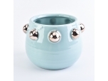 Cute ceramic candle jar blue color glossy surface finish