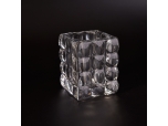 Diamond embossed square glass candle holder