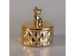 Electroplate Gold Embossed Candle Holder With Fox Lid