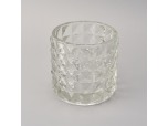 Embossed diamond glass candle holder jar home decoration wholesales