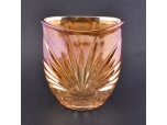 Embossed pattern glass candle holder shiny electroplated flat mouth container