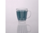 Glass mug with blue stripe painting