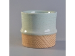 Green glaze ceramic candle holder with wooden bottom popular in market