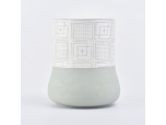 Home decoration cylinder round bottom totem pattern green ceramic candle jar