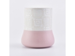 Home decoration cylinder round bottom totem pattern pink ceramic candle jar