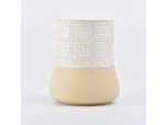 Home decoration cylinder round bottom totem pattern yellow ceramic candle jar