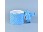 Hot sale spray blue ceramic candle holder with lids