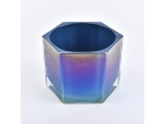 Iridescent electroplate effect polygon glass candle holder