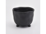 Matte Black Ceramic Jar Footed Ceramic Candle Holder Home Decoration