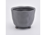 Matte Grey Ceramic Jar Footed Ceramic Candle Holder Home Decoration