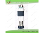 New drinking glass bottle with stainless lid, infuser and silicone sheet