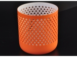 Orange sprayed grid hollow ceramic candle holder