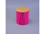 Pink cylinder ceramic candle holder with wood lid