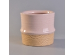 Pink glaze wooden bottom ceramic candle holder wholesale