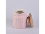 Ceramic candle jar with sealed lid vertical stripe pattern